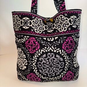 Vera Bradley Stylish Black and Pink Patterned Tote Bag